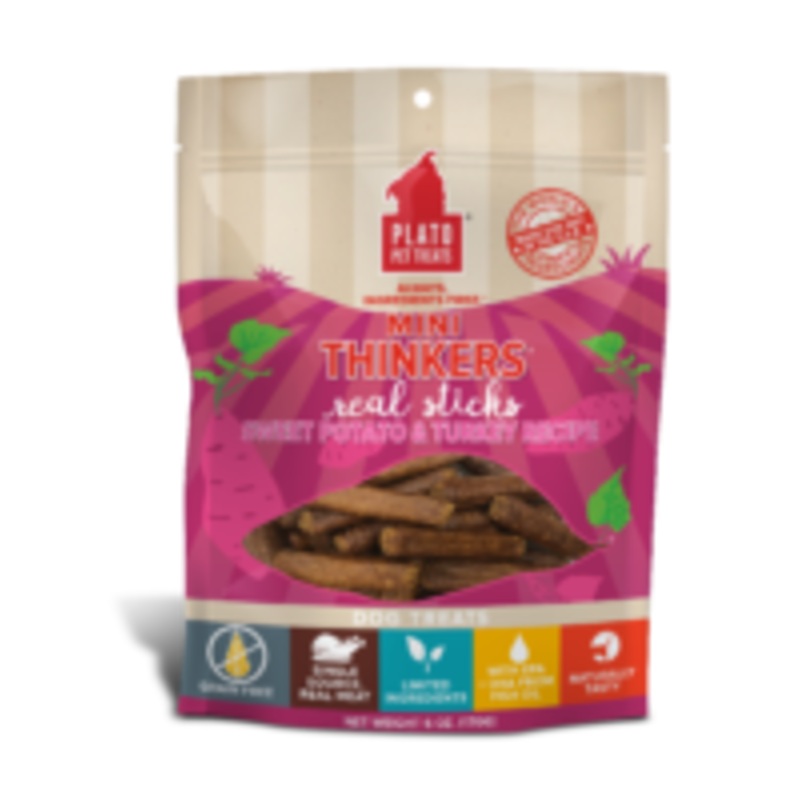 Plato Grain Free Mini Thinkers Sweet Potato And Turkey Stick Dog Treats 3- Oz Bag