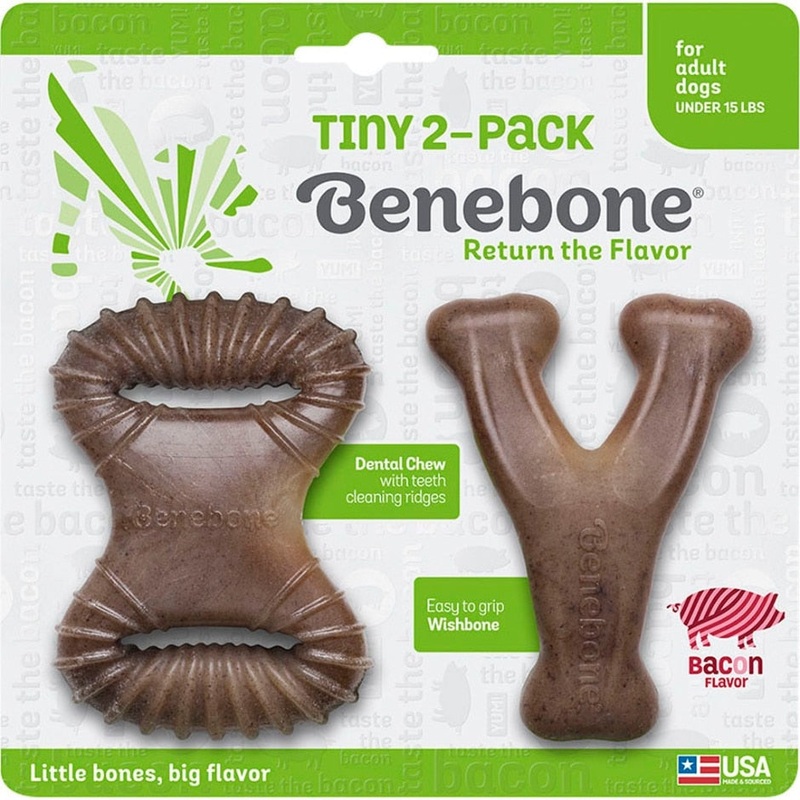 Benebone Dental Chew & Wishbone Dog Chew Toy 2 PK BACON