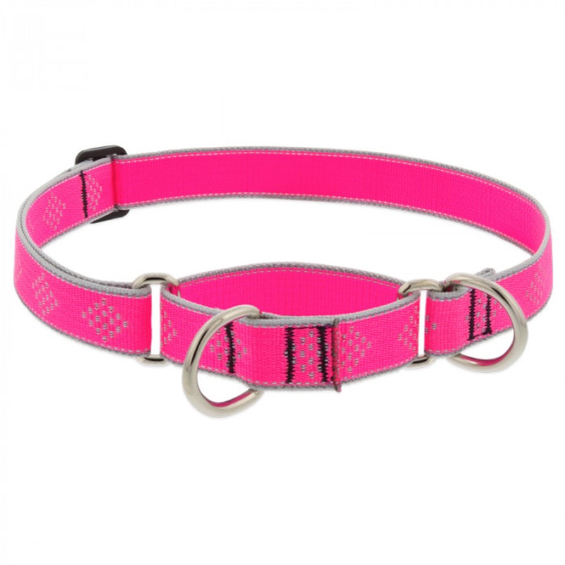 Lupine Dog Collar Martingale 1″ Wide X 19″-27″ Neck Size Pink Diamond