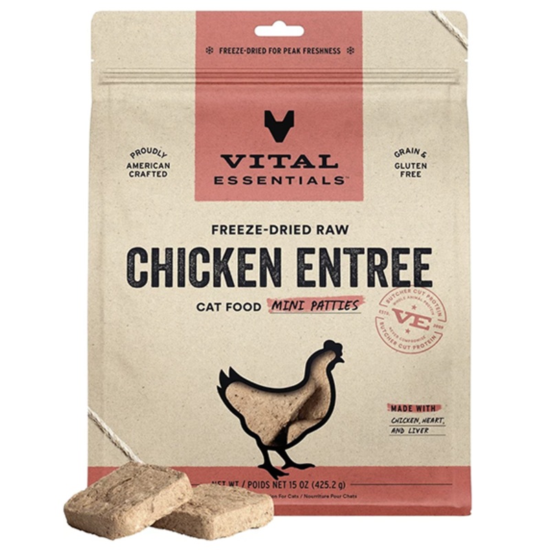 Vital Cat Chicken Mini Patties Freeze-Dried Grain-Free Cat Food 15oz