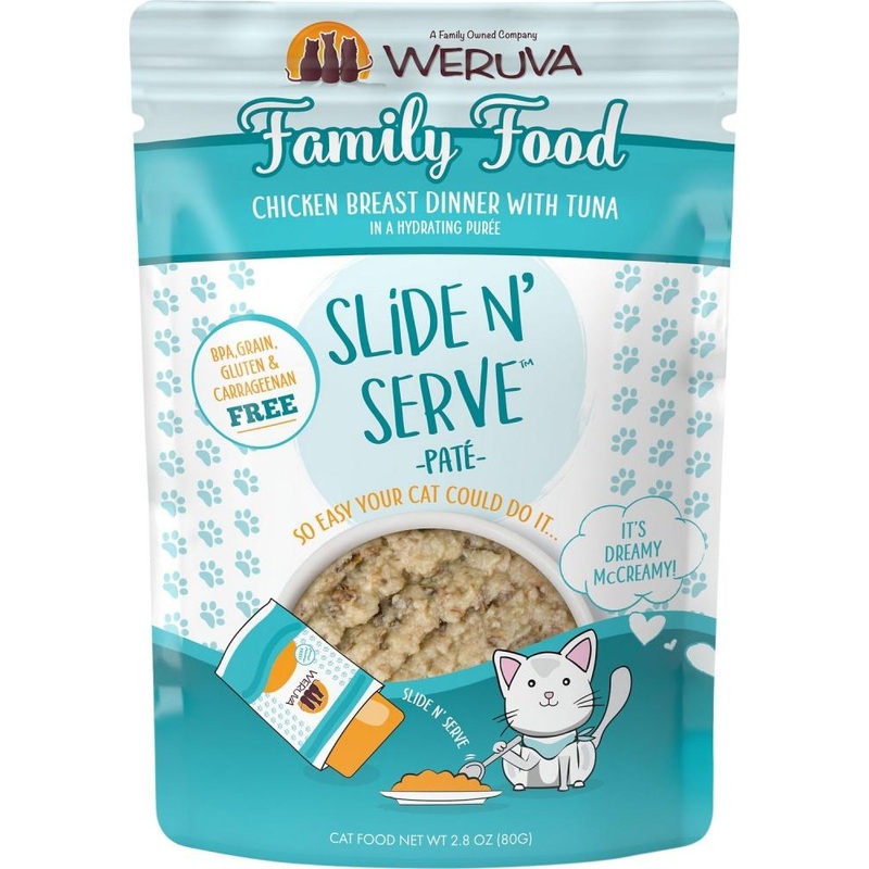 Weruva Slide N’ Serve Grain Free Family Food Chicken Breast Dinner with Tuna Wet Cat Food Pouch