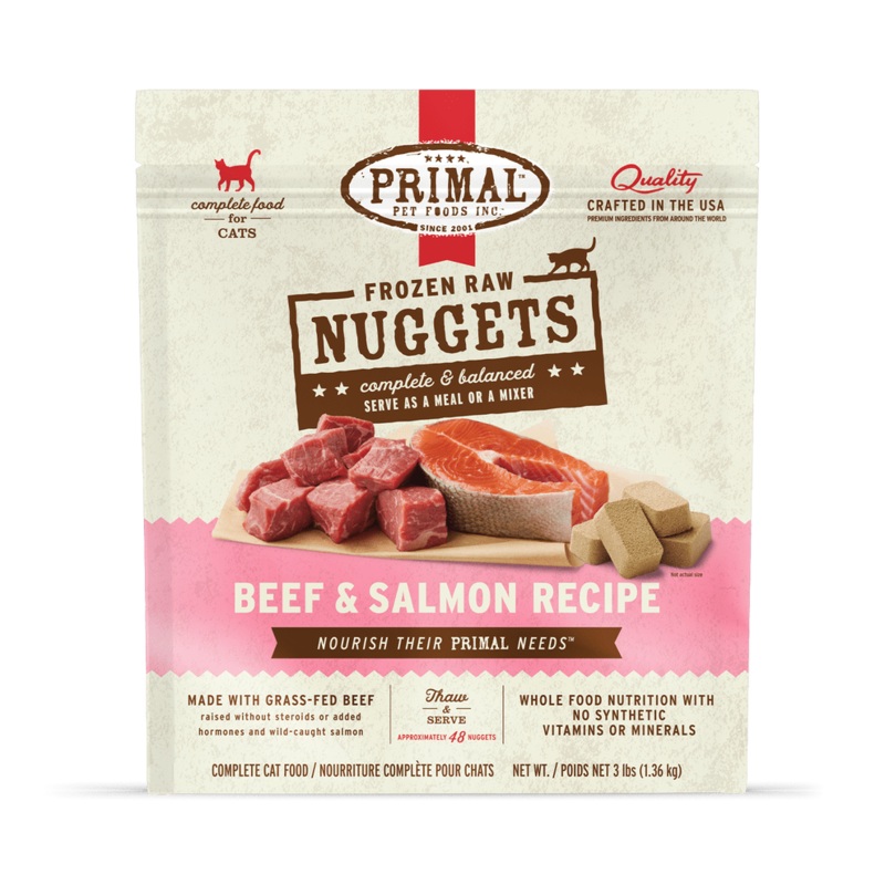 Primal Raw Frozen Beef & Salmon Formula Nuggets For Cats 3 lb