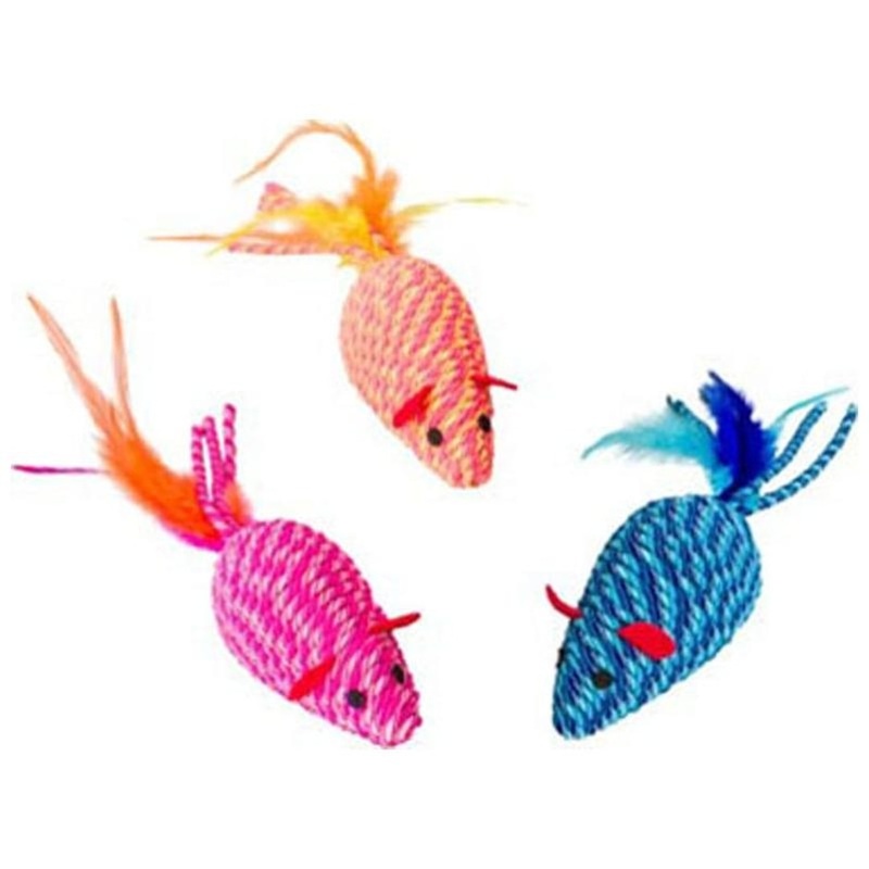 SPOT ELASTEEEZ MOUSE W/FEATHERS 6 IN ASSORTED