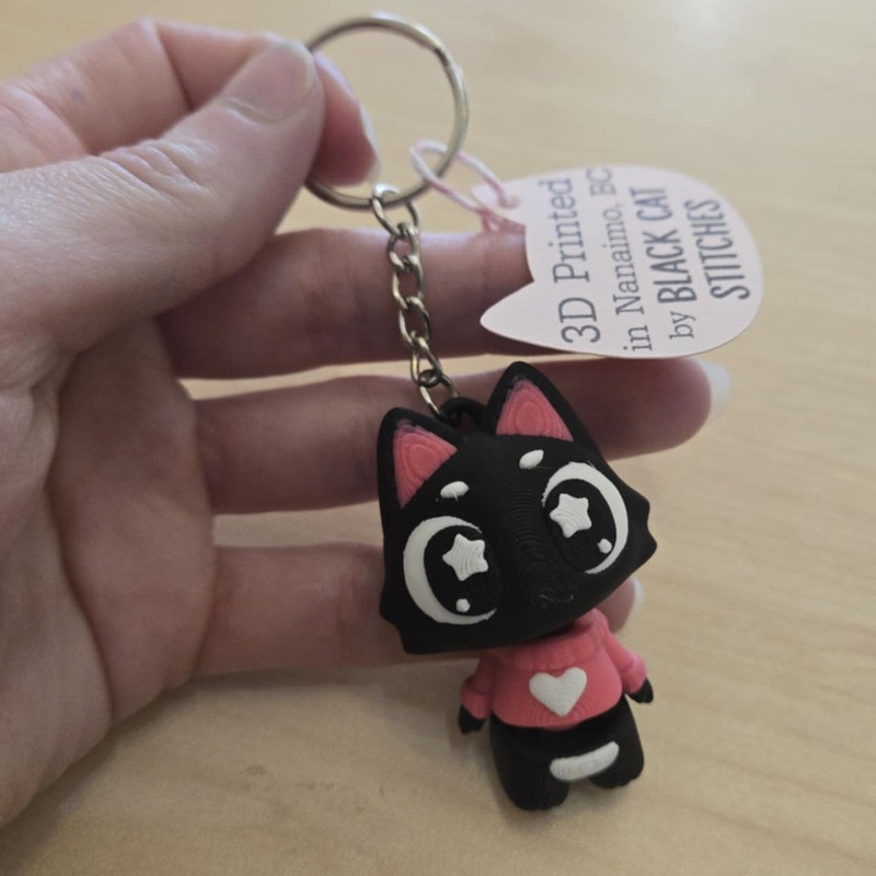 Bobble Cat 3D Printed Fidget Keychain 3pc Black