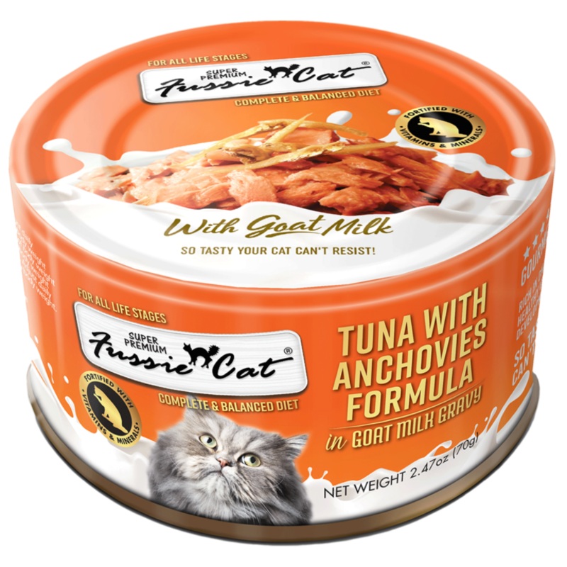 Fussie Cat Tuna with Anchovies Formula in Goat Milk Gravy Canned Food 2.47 oz (70g) cans
