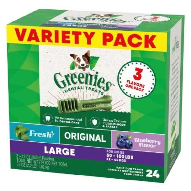 Greenies Large Natural Dental Care 3-Flavors Variety Pack Dog Treats 36 oz – 24 Count