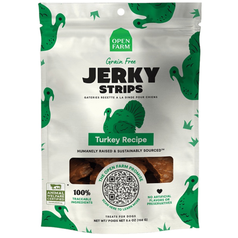 Open Farm Grain Free Jerky Strips Turkey Dog Treats 5.6 oz