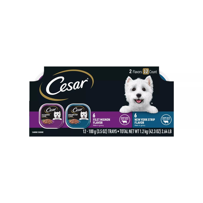 Cesar Filets in Gravy Beef Variety Pack Small Breed Adult Wet Dog Food Trays 3.5-oz Case of 12