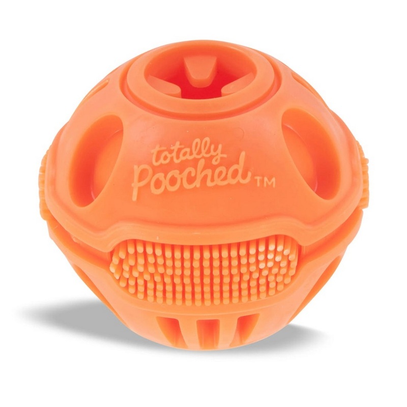 Totally Pooched Stuff’n Brush Ball 3″ Orange Dog Toy