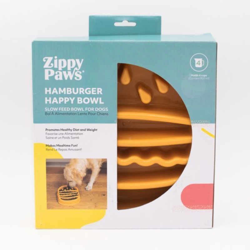 ZippyPaws Happy Bowl Slow Feeder Hamburger Bowl – Holds 4 Cups