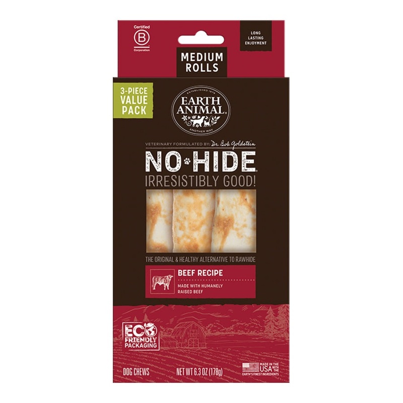 Earth Animal Beef No-Hide Medium 7″ Roll Dog Chews Value Pack – 3pk