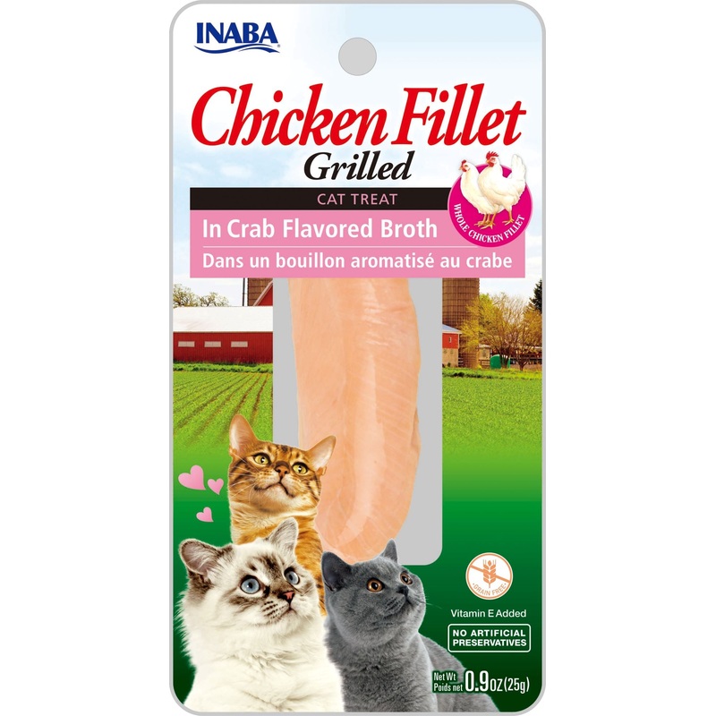 INABA Natural  Premium Hand-Cut Grilled Tuna Fillet Cat Treats/Topper/Complement with Vitamin E and Green Tea Extract  0.52 Ounces Each  Crab Broth