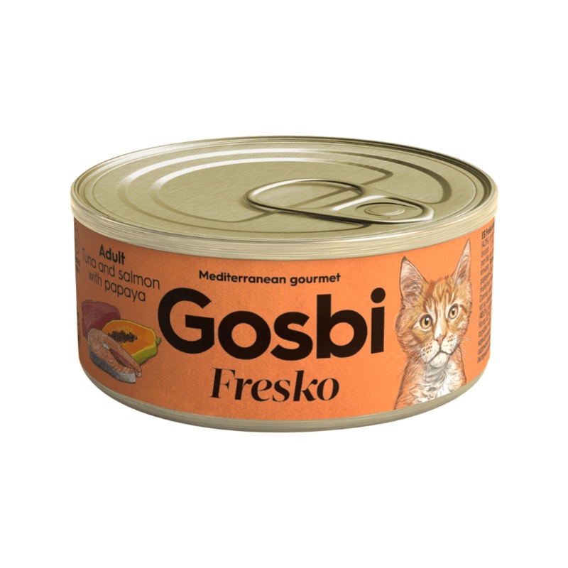 Gosbi – Fresko, Tuna, Salmon, and Papaya Adult Complementary Wet Cat Food  70g