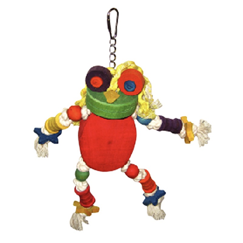 Happy Beaks Silly Wooden Frog Multicolored Hanging Bird Toy 12 in x 11 in