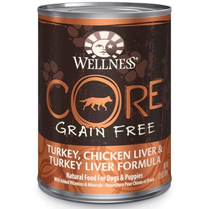 Wellness CORE Grain Free Natural Turkey, Chicken and Turkey Liver Recipe Wet Canned Dog Food 12.5 oz