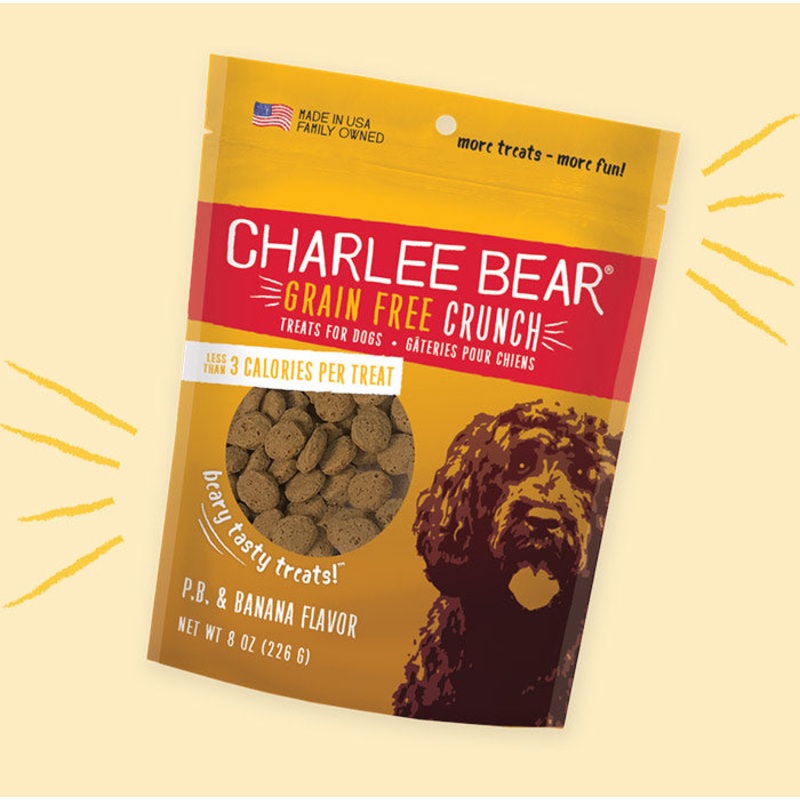 Charlee Bear Grain Free Crunch Peanut Butter & Banana Flavor Dog Treats 8-oz