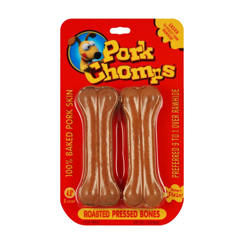 Pork Chomps Roasted Pork Flavored Pressed Bone Dog Treats 4 Inch 2 Count