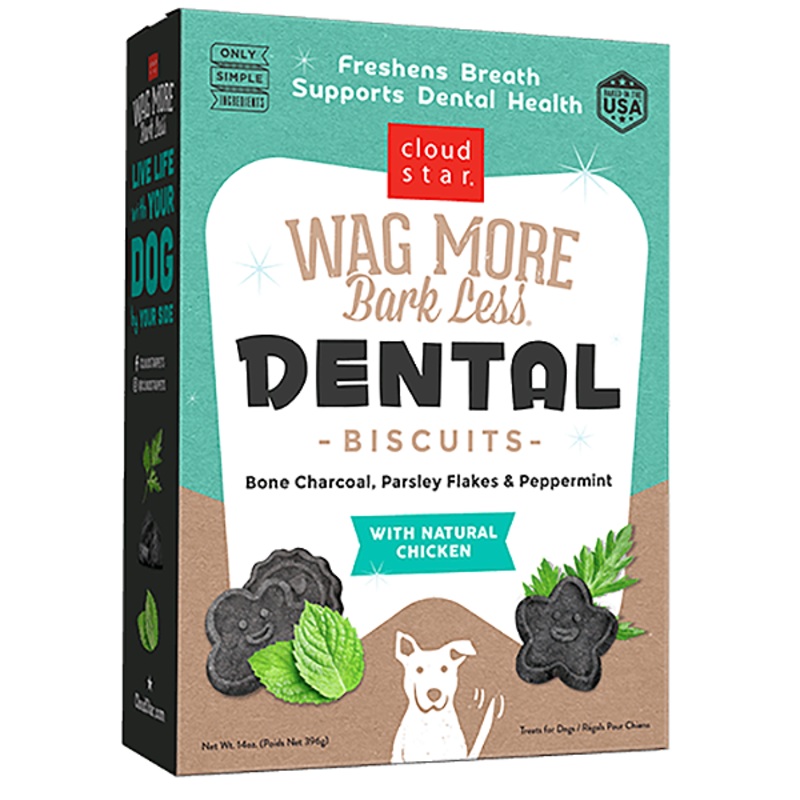 Wag More Bark Less Oven Baked Dental Biscuits Charcoal, Chicken & Peppermint Dog Treats 14oz