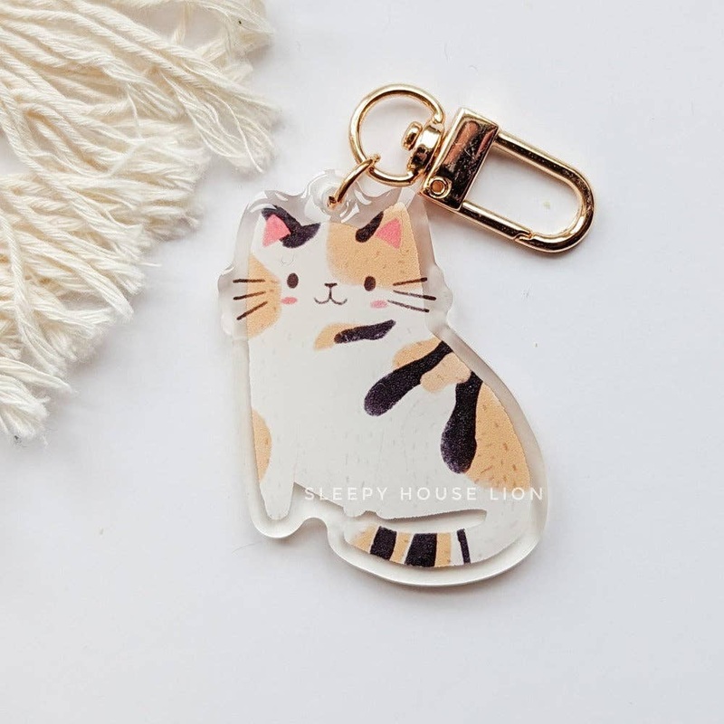 Cozy Kitty Calico Cat Acrylic Keychain Charm