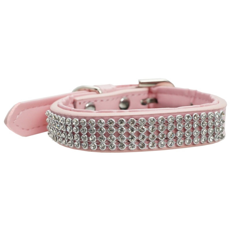 Dan & Sam – Vegan Leather Dog Collar (Blush Diamante) Large