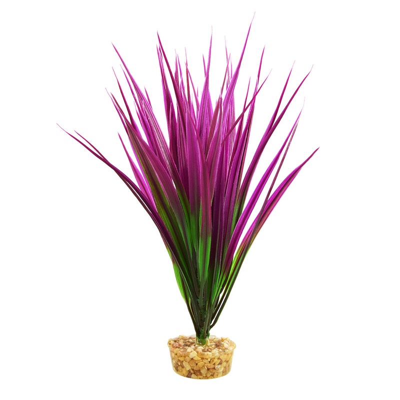 Underwater Treasures Amazon Grass Purple Plastic Plant 10″