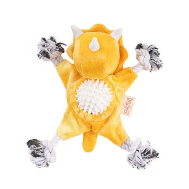Territory Triceratops 2-in-1 Fetch Tug Dog Toy 9″