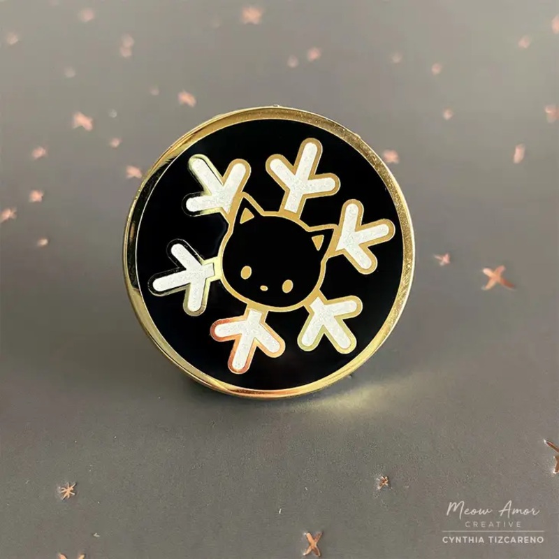 Snowflake Black Cat Glitter Hard Enamel Pin