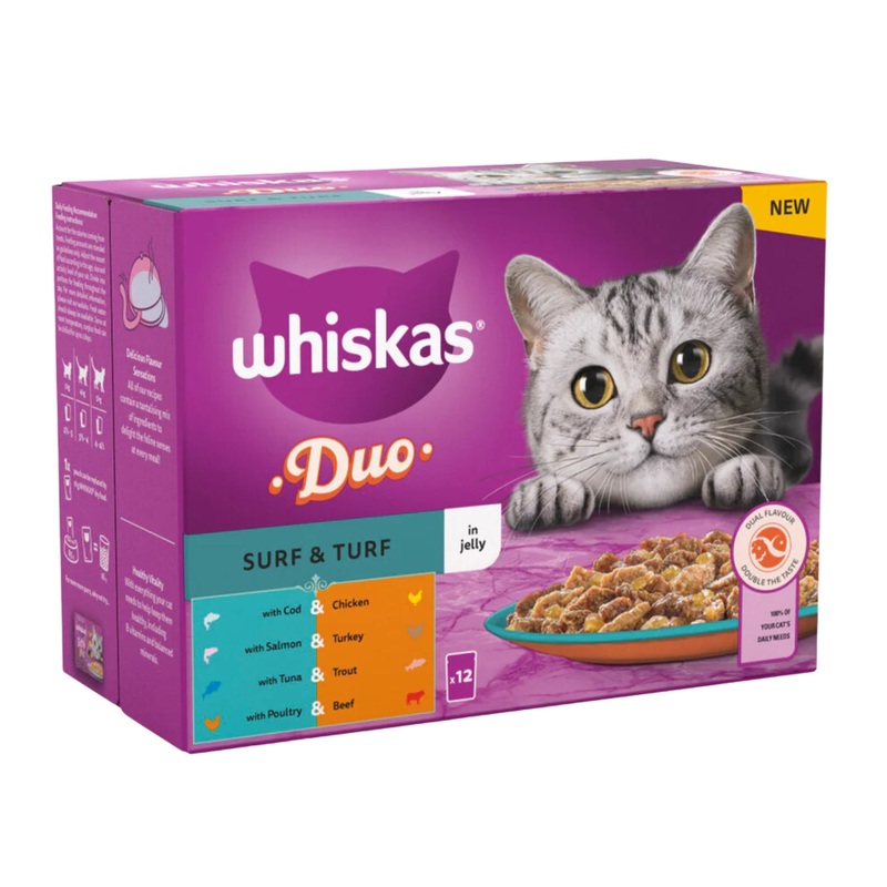 Whiskas Wet Cat Food Duo Surf & Turf In Jelly 12 x 85g