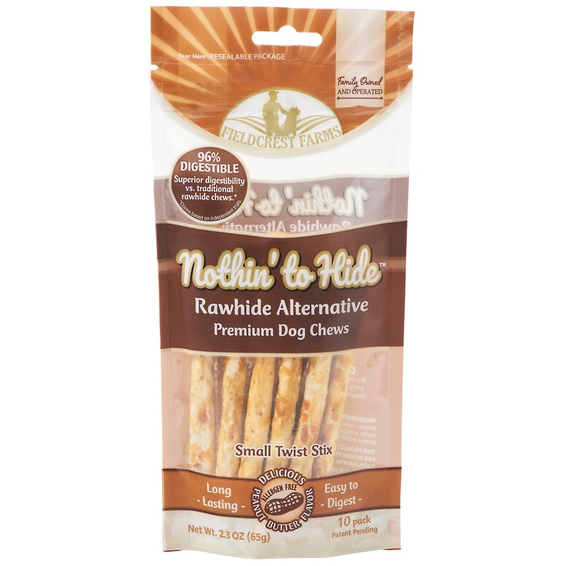 Nothing to Hide Natural Rawhide Alternative Twist Stix for Dogs – 3 Pack (30 Sticks) Premium Grade Easily Digestible Chews – Great for Dental Health by Fieldcrest Farms (Peanut Butter  Small Stix)