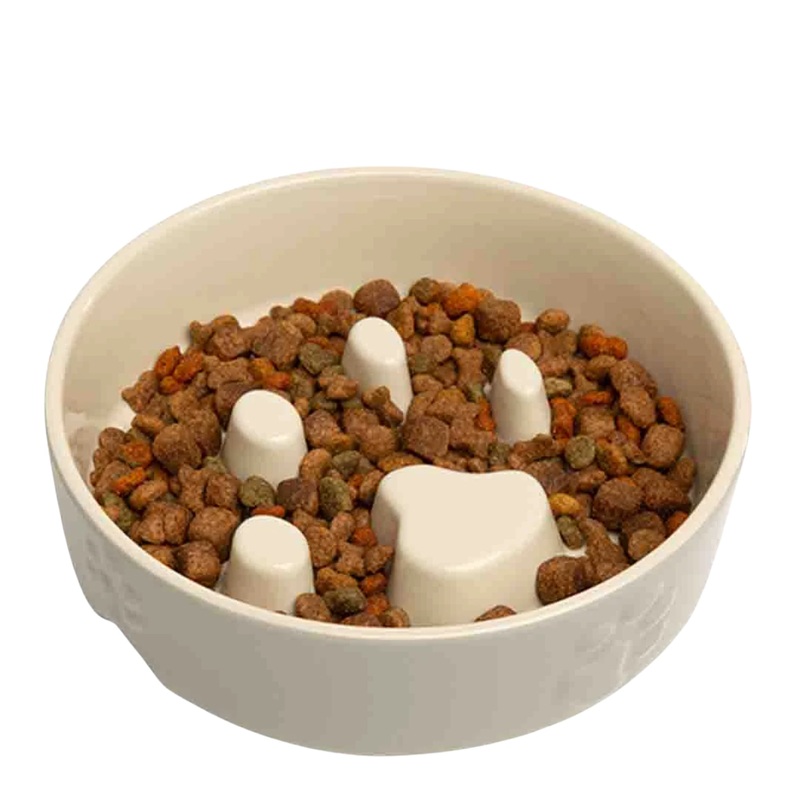 Scruffs Icon Slow Feeder Pet Bowl  Cream Ceramic Dog Bowl  Anti-Gulp Design for Healthy Digestion