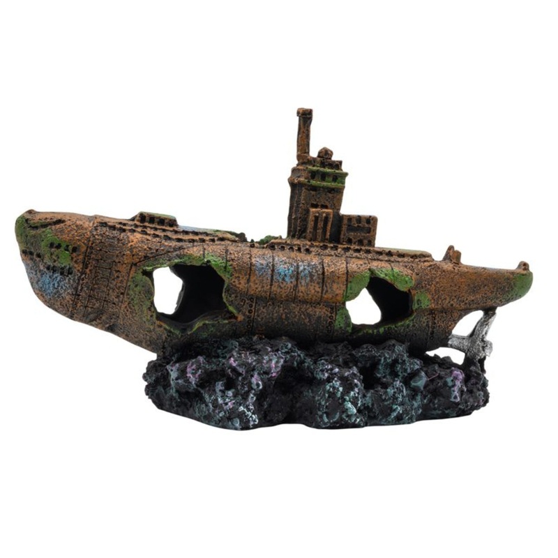Aqua Spectra Sunken Submarine Aquarium Ornament  Realistic Underwater Decoration