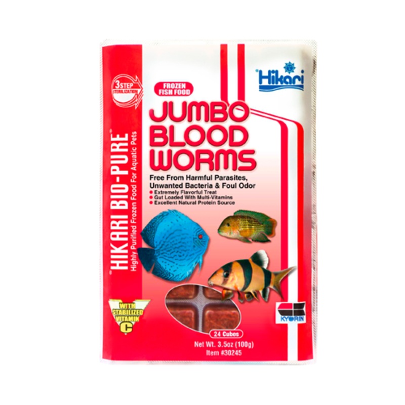 HIKARI JUMBO BLOOD WORMS LG CUBE 3.5 OZ.