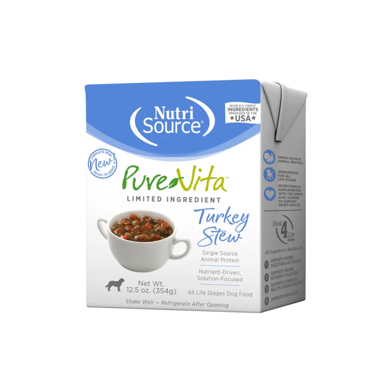 NutriSource PureVita Turkey Dog Stew TetraPaks Wet Dog Food 12.5 oz. Tetra Pak