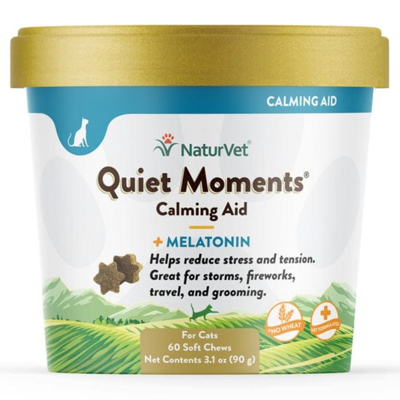 NaturVet Quiet Moments Calming Aid Plus Melatonin Soft Chews for Cats 60 count