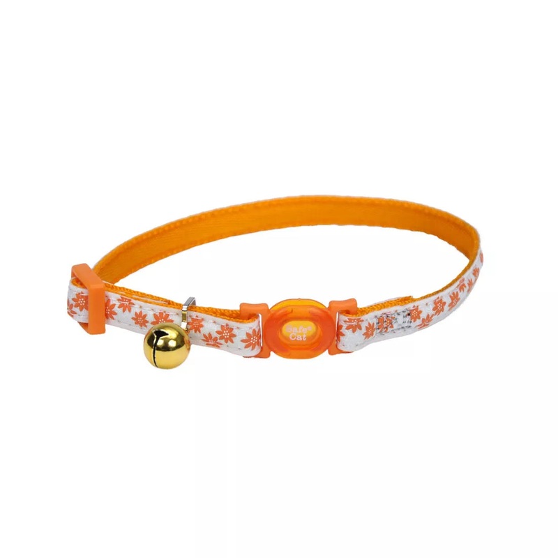 Coastal Safe Cat 3/8in Wide 8-12in Glow in the Dark Breakaway Collar Glowing Orange Flowers