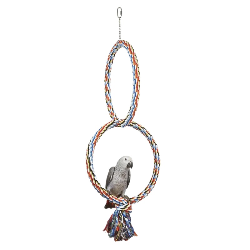 Coloured Double Rope Ring Bird Toy  Vibrant, Durable Rope Rings for Parrot Play & Enrichment
