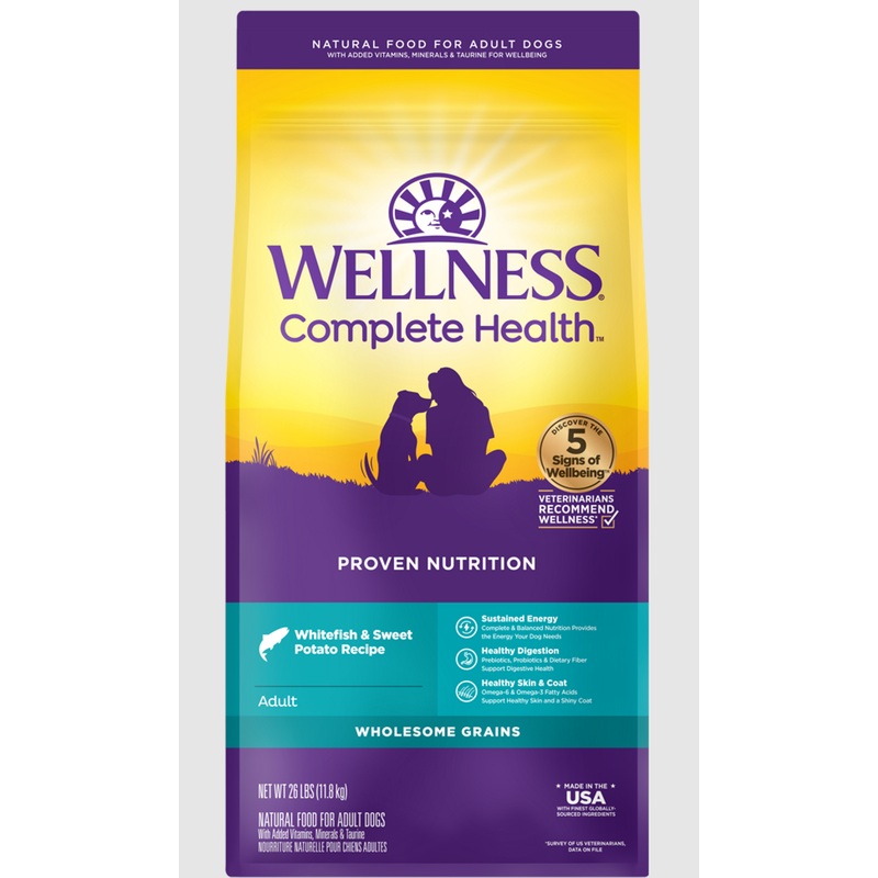 Wellness Complete Health Adult Dry Dog Food Whitefish & Sweet Potato Recipe 26lb Bag