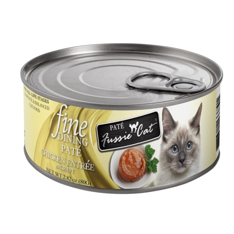 Fussie Cat Fine Dining – Pate – Chicken Entree in Gravy Canned Cat Food 2.82 oz (80g) Can