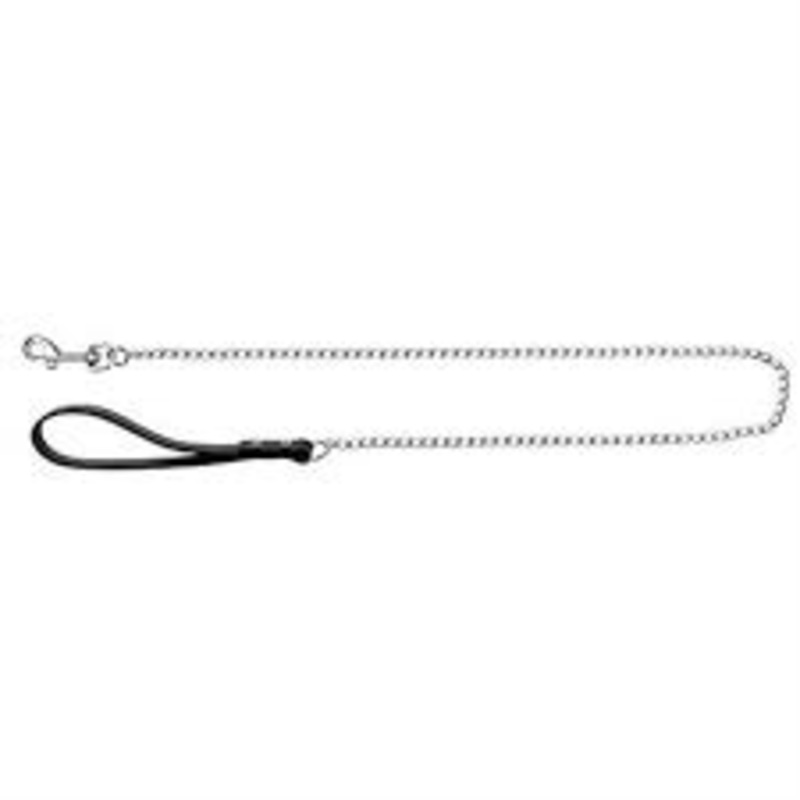 Chain Lead With Leather Hand Loop 1m 3mm Black