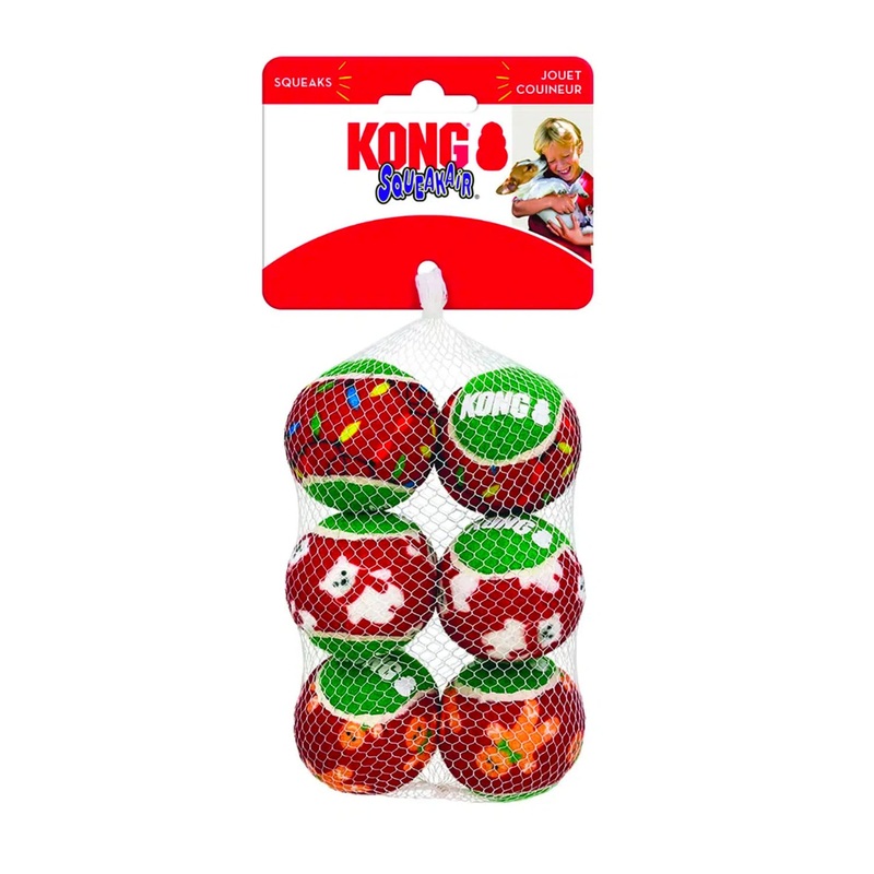 KONG SqueakAir Holiday Christmas Balls  Medium 6 Pack