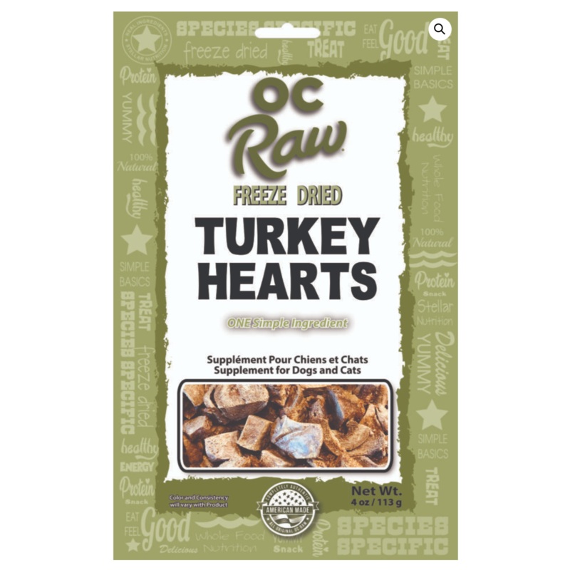 OC Raw Treats Freeze-Dried Turkey Hearts 4OZ