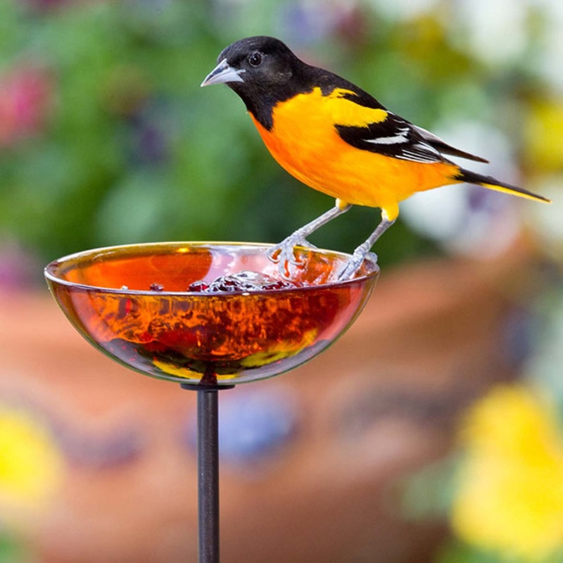Mosaic Birds Poppy Stake Feeder, Orange