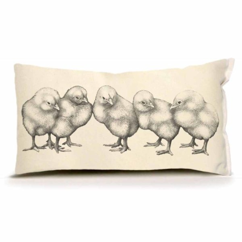 100% Natural Cotton Canvas Small Sewn Pillow CHICKS 2