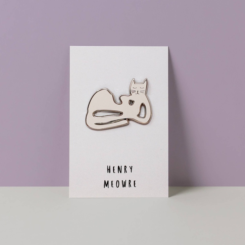 Henry Meowre “Reclining Figure” White Cat Famous Painting Hard Enamel Pin