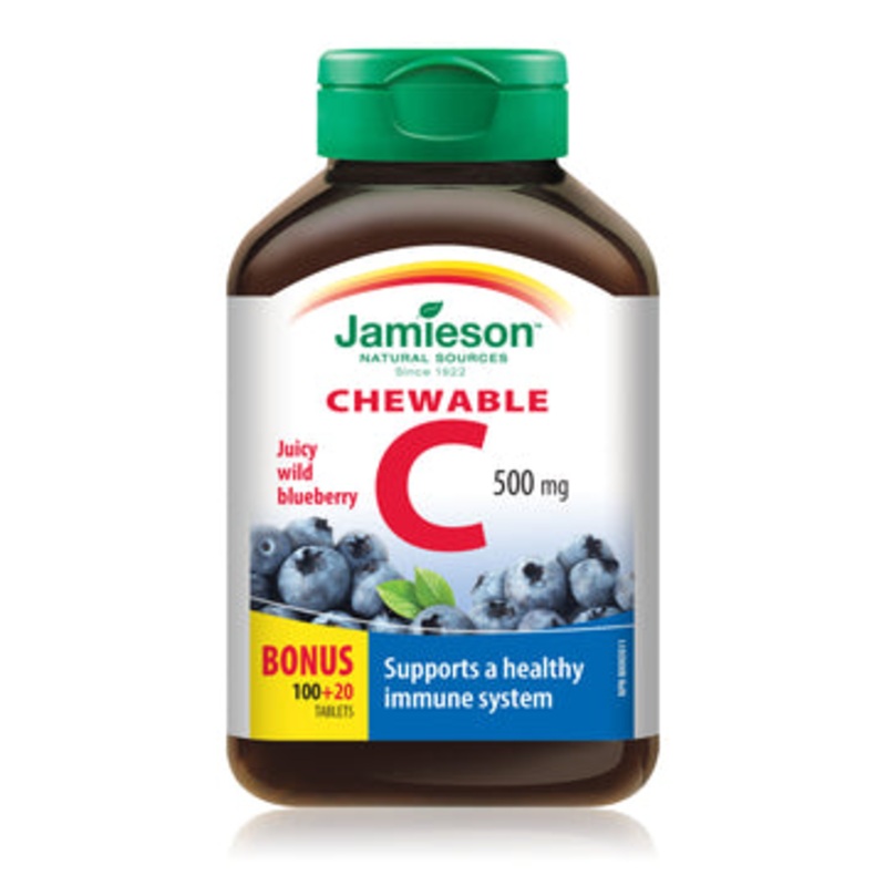 Jamieson Chewable Vitamin C 500 mg (Wild Blueberry flavor) 100 + 20 tablets