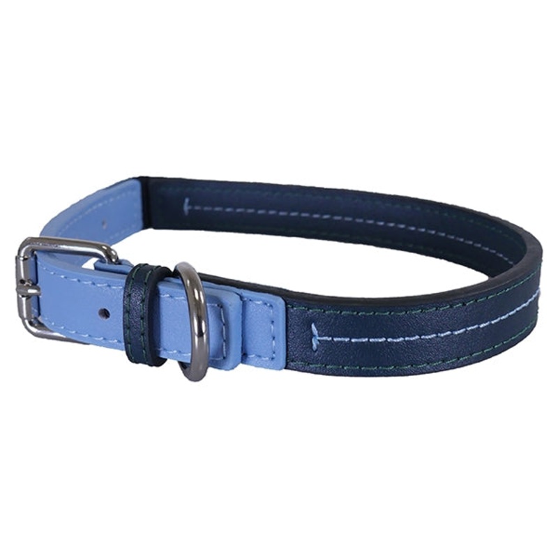 Luxury Leather Collar Baby Blue/Navy 18 – 22″