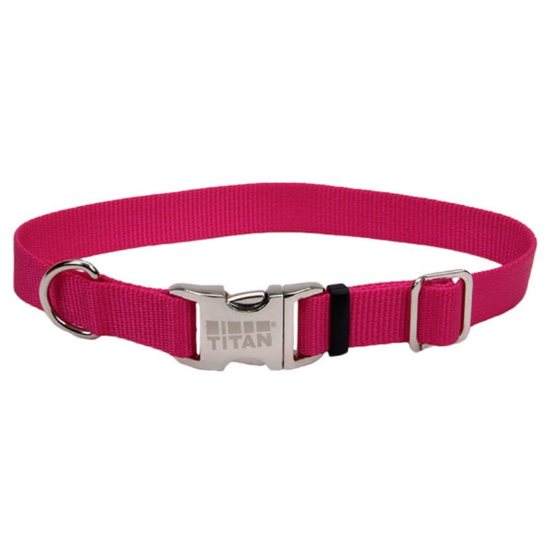 Adjustable Nylon Collar with Titan Metal Buckle Pink Flamingo 5/8-in Nylon x 10-in – 14-in Neck Girth