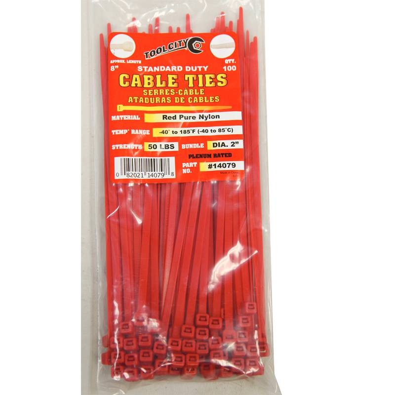 Tool City 8″ Large Red Nylon Cable Ties, 100 Pack