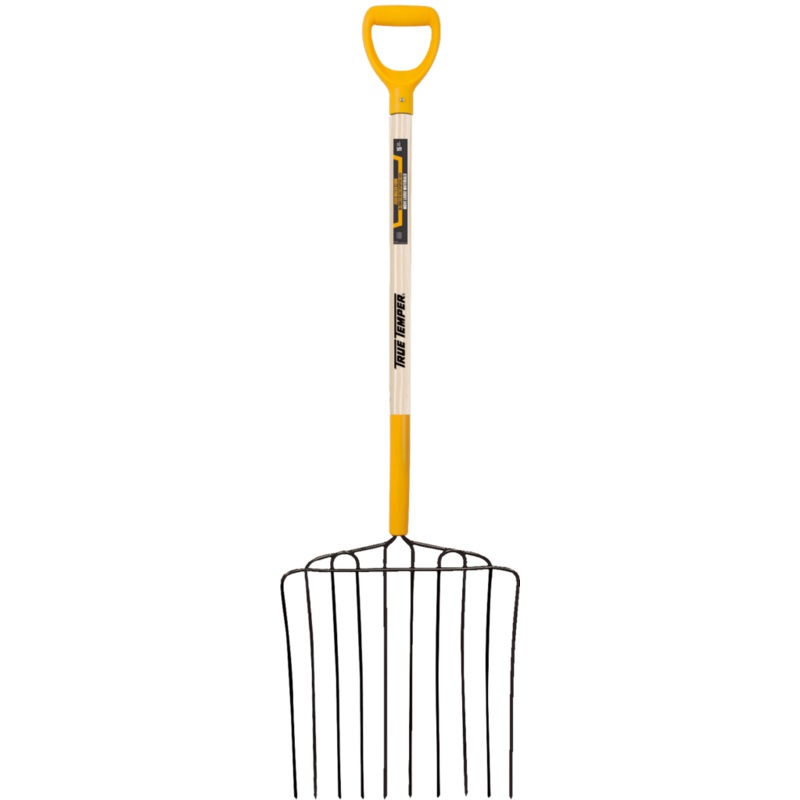 TRUE TEMPER 10-TINE ENSILAGE FORK WITH D-GRIP ON HARDWOOD HANDLE 30-inch
