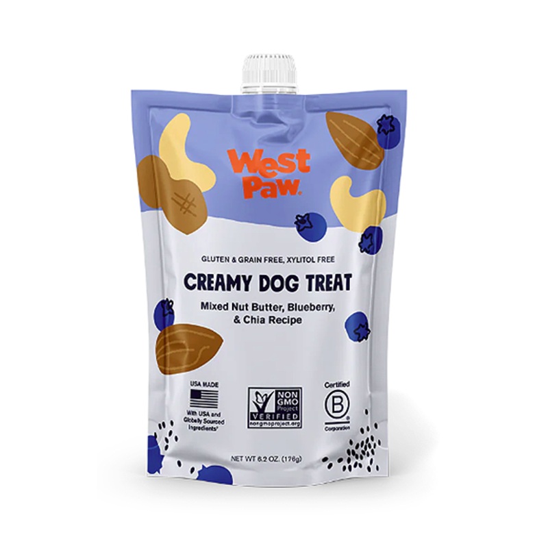 Creamy Mixed Nut Butter, Blueberry & Chia Recipe Grain-Free Dog Treat 6.2oz Squeezable Pouch